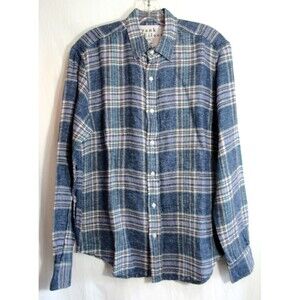 Frank & Eileen Finbar Blue Plaid Linen Button Down Long Sleeve Shirt XS NWOT